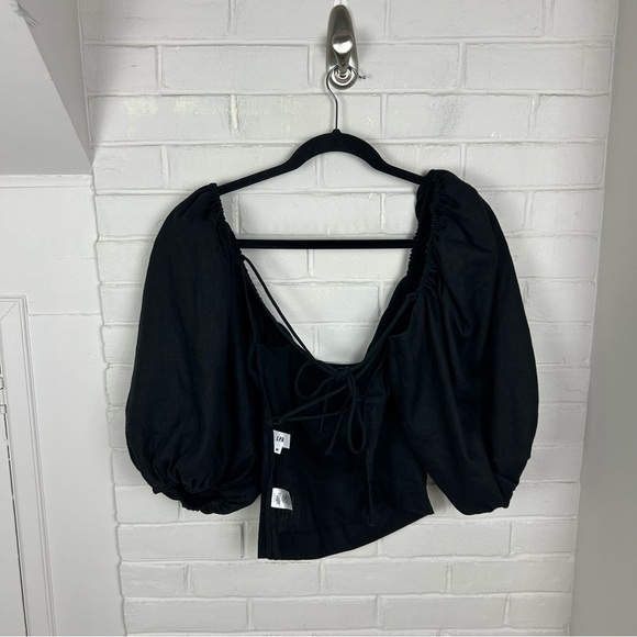 LPA Revolve Alice Linen Black Puff Sleeve Top Size M - Picture 9 of 12